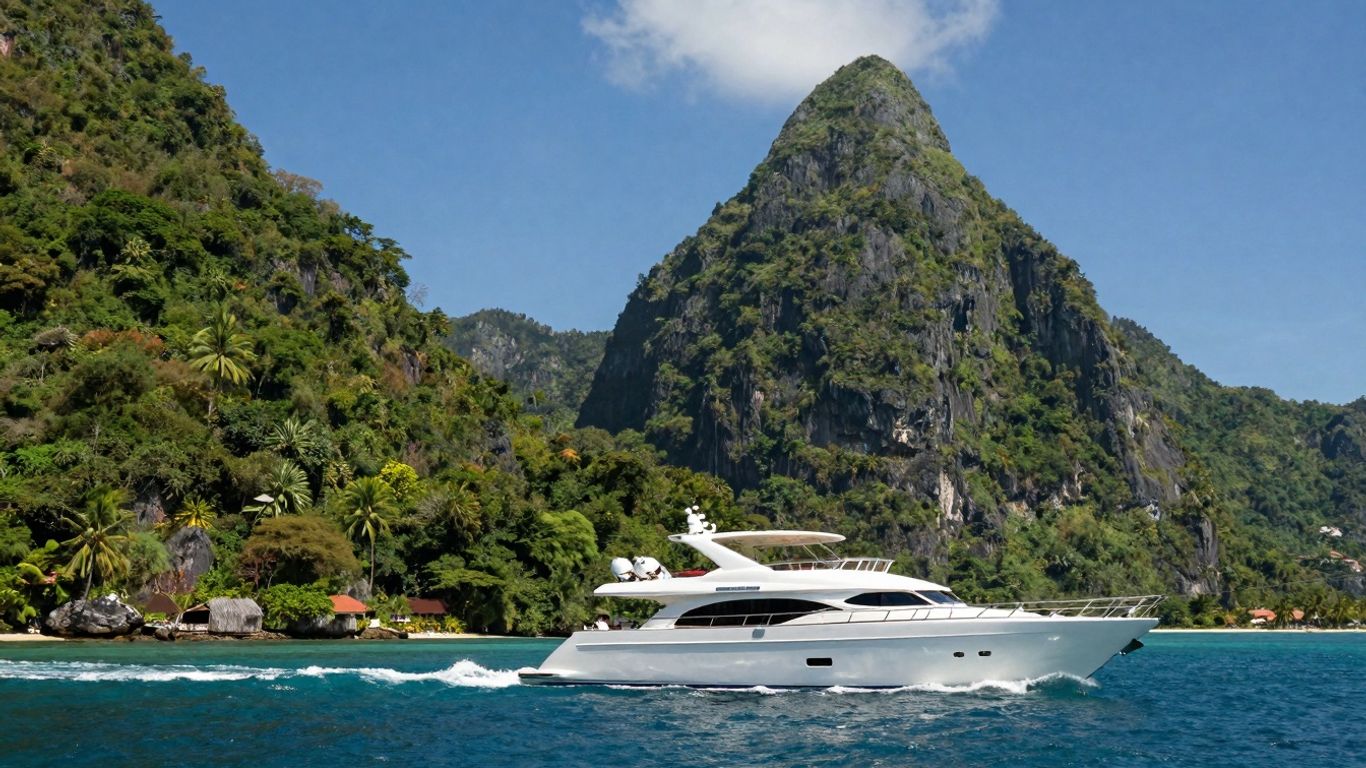 Charter yacht sailing near St. Lucia's Pitons.