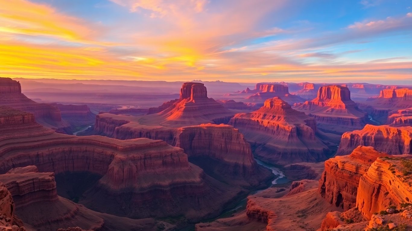 Grand Canyon au coucher du soleil, montagnes et rivière