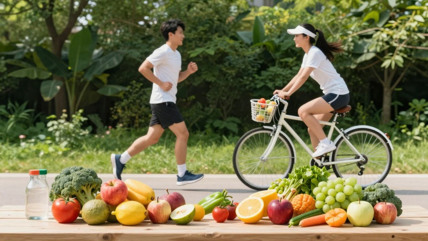 Persoană activă bucurându-se de natură și alimente sănătoase.