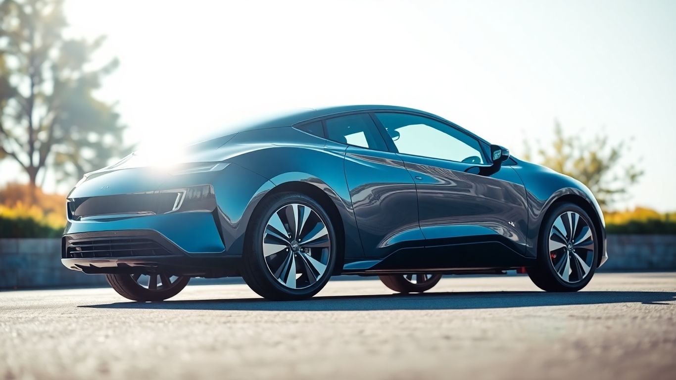 Carro híbrido plug-in moderno com foco em tecnologia.