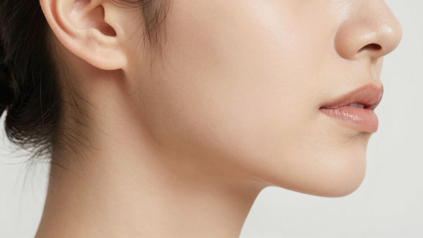 Woman's smooth, lifted neck and jawline after EMFACE treatment.