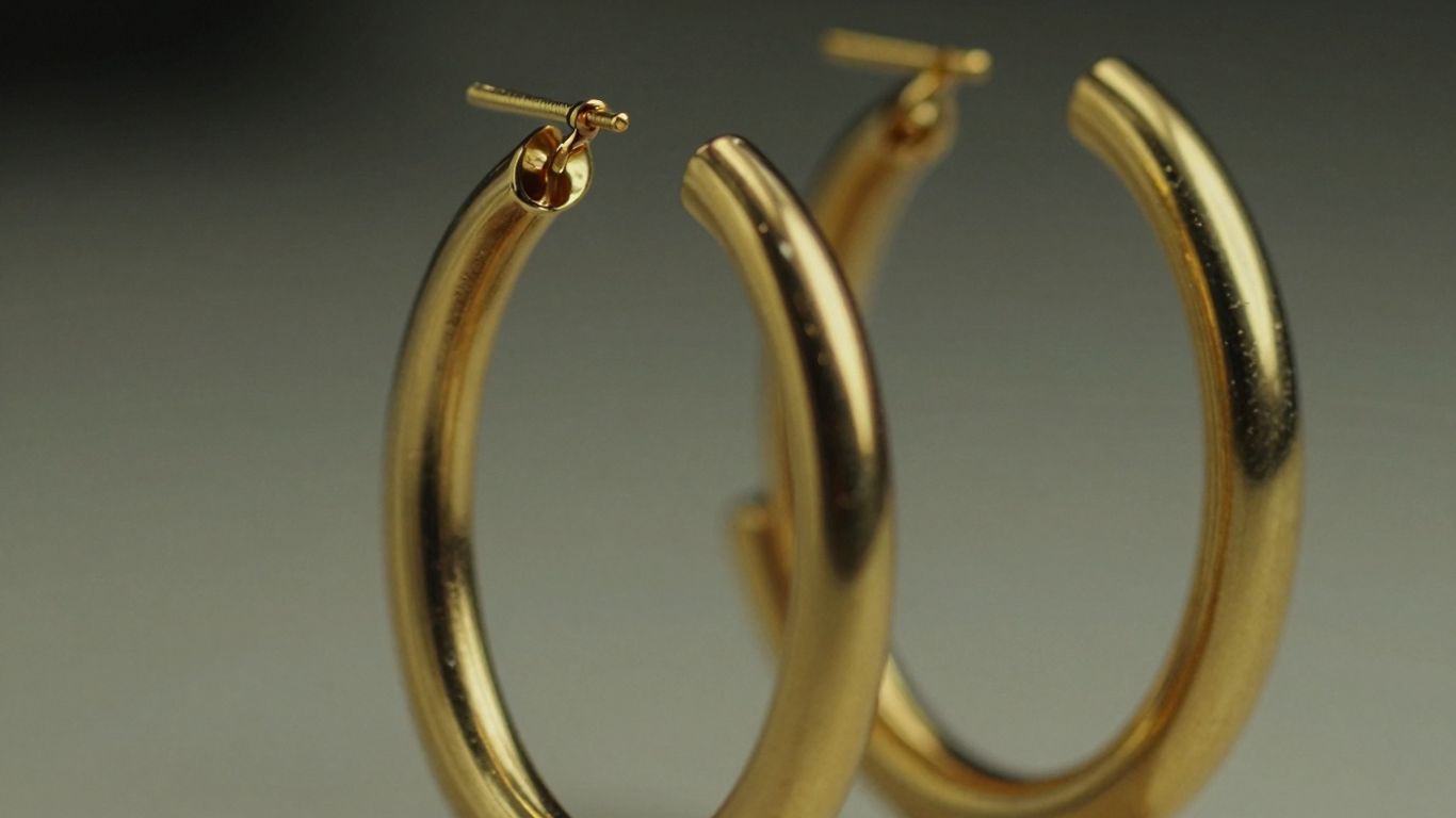 Close-up of polished golden hoop earrings.