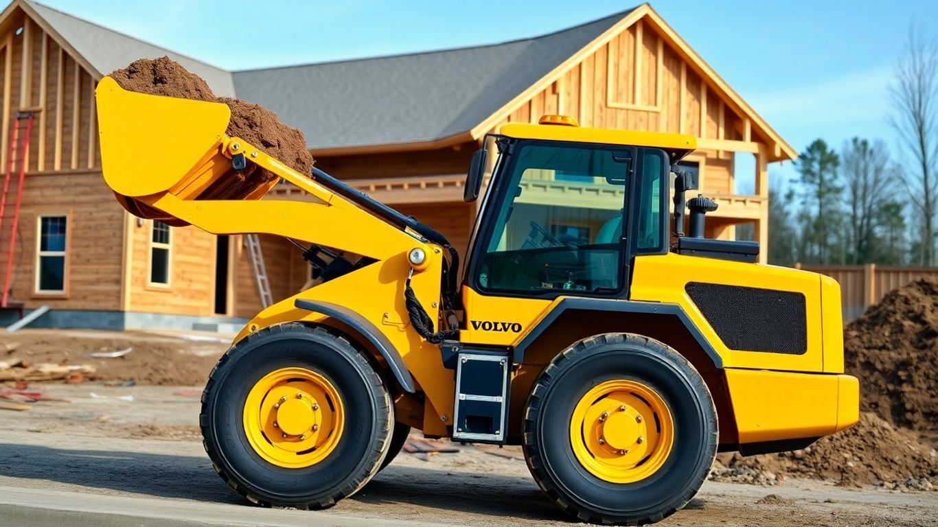 Volvo electric wheel loader at a housing project.