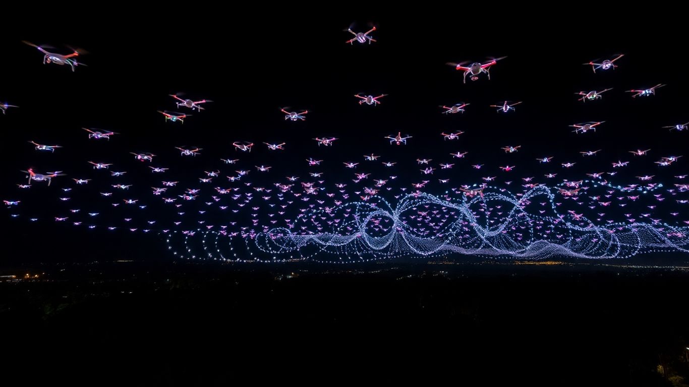 Pertunjukan drone Bali di langit malam