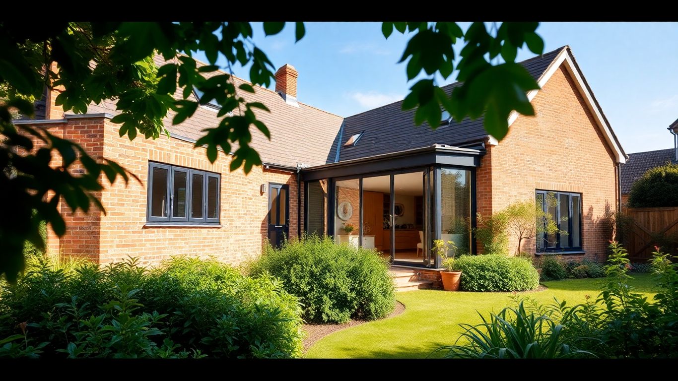Modern home extension with large windows and garden.