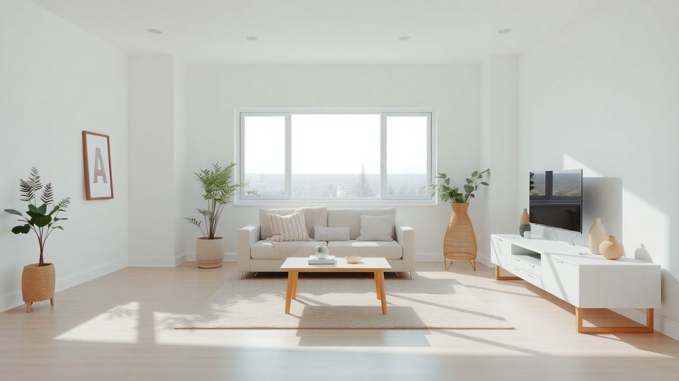 Minimalist Airbnb living room with natural light and decor.