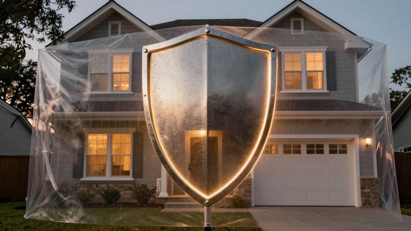 Casa protegida por un escudo de seguridad.