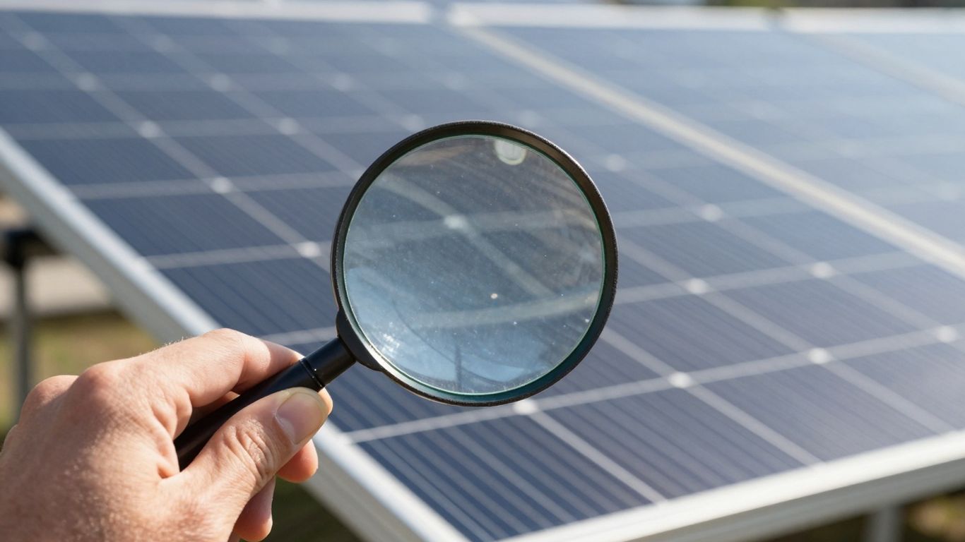 Solar hand with magnifying glass, fraud alert symbol.