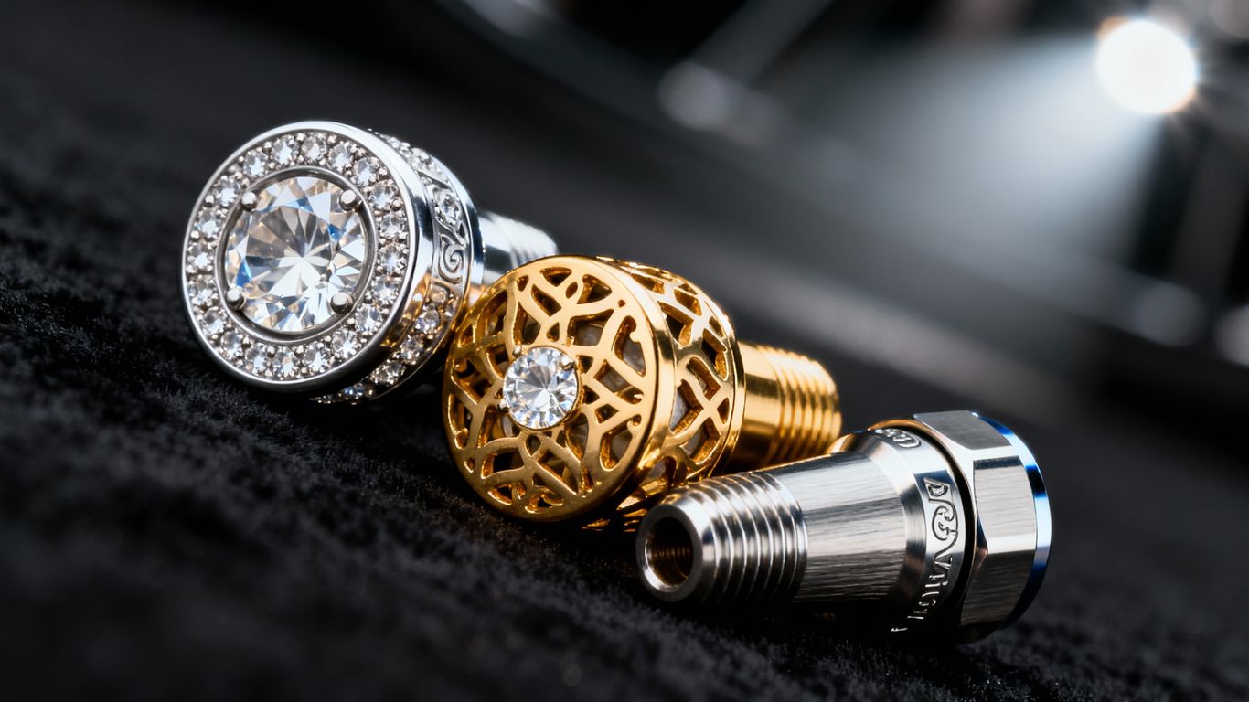 Expensive diamond and gold tire valve caps.