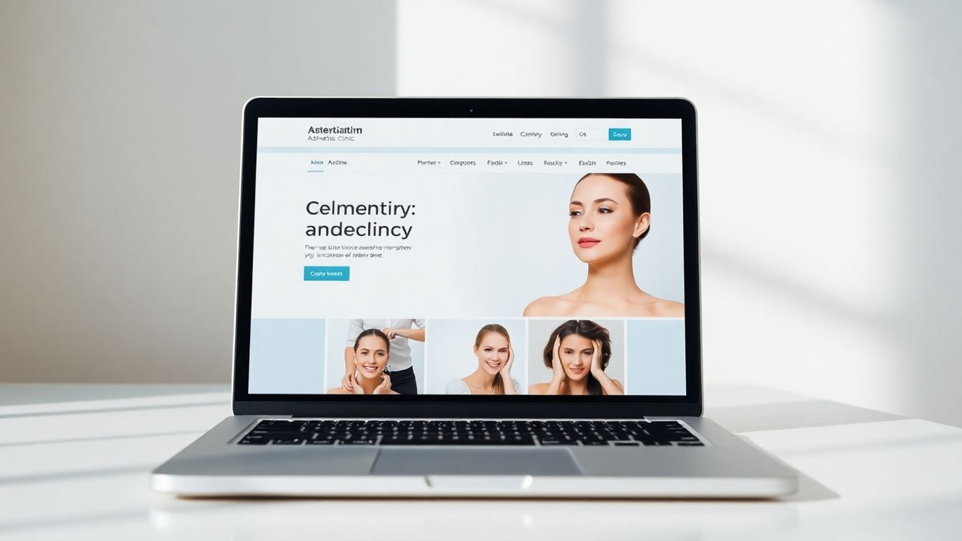 Aesthetic clinic website on a laptop screen.