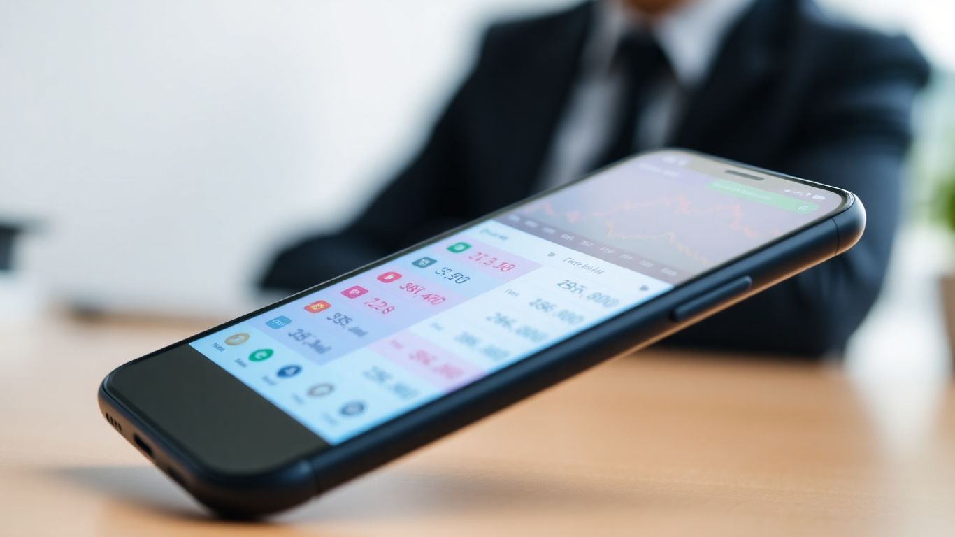 Smartphone displaying real-time Yahoo Finance stock data.