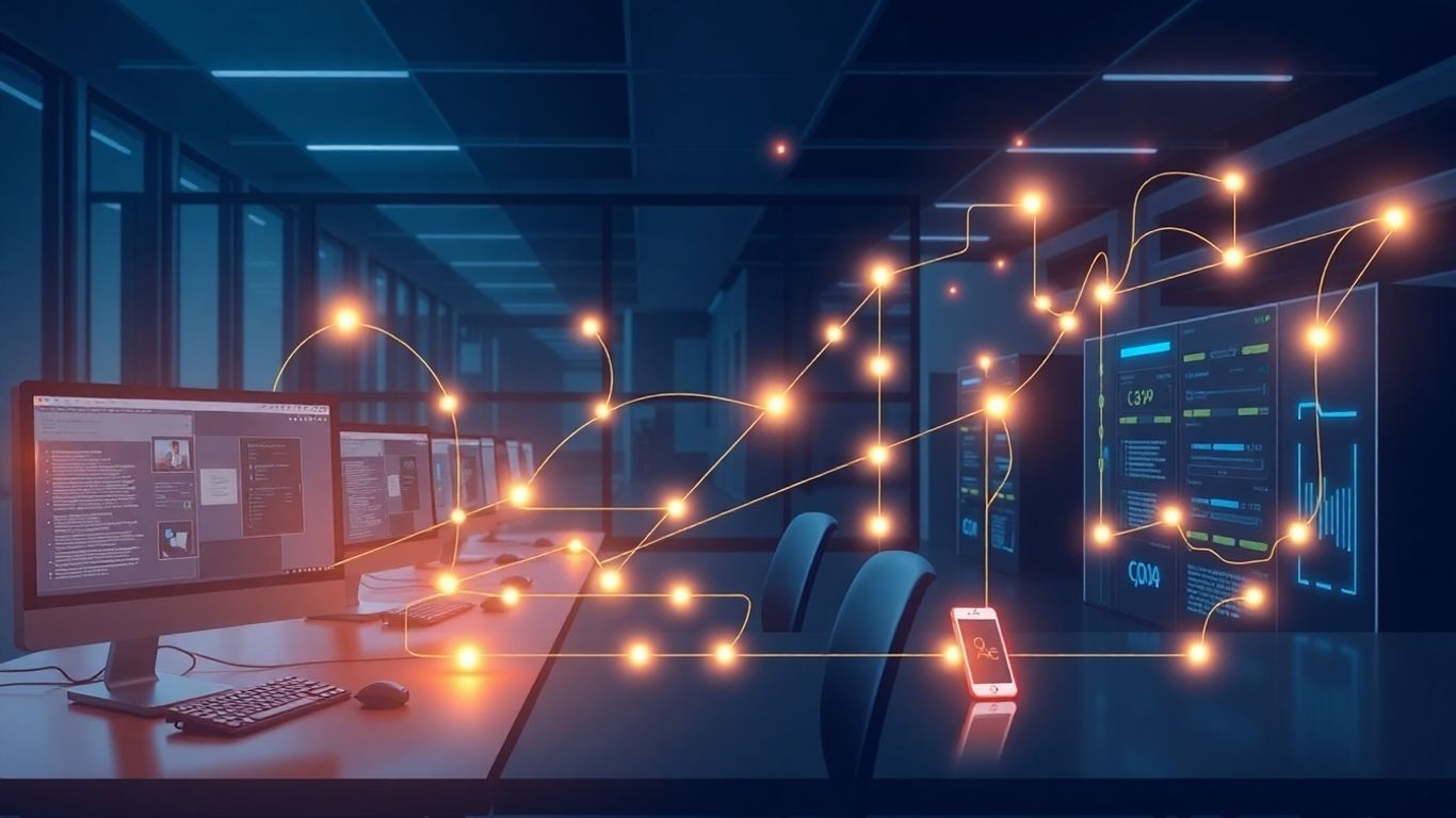 Law firm IT support infographic with digital connections.