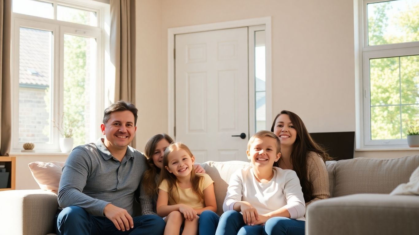 Familia feliz en un hogar seguro y protegido.