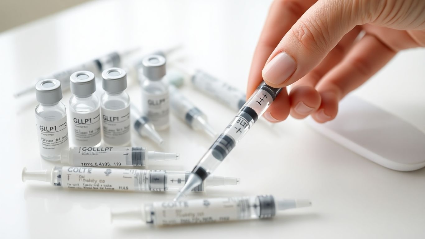 Mãos segurando canetas injetoras de medicamentos GLP1.