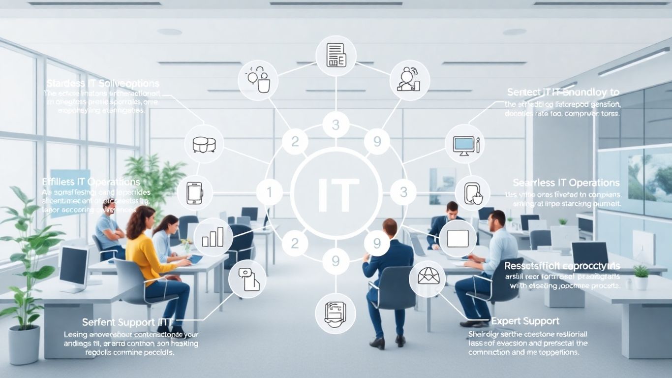 Infographic of professionals and seamless IT operations.