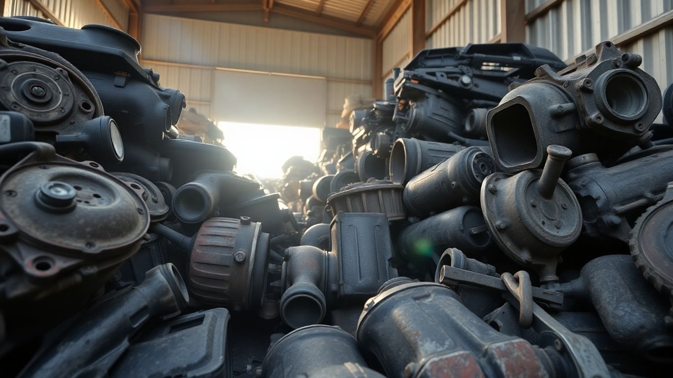 Used Fiat car parts piled up in a junkyard.