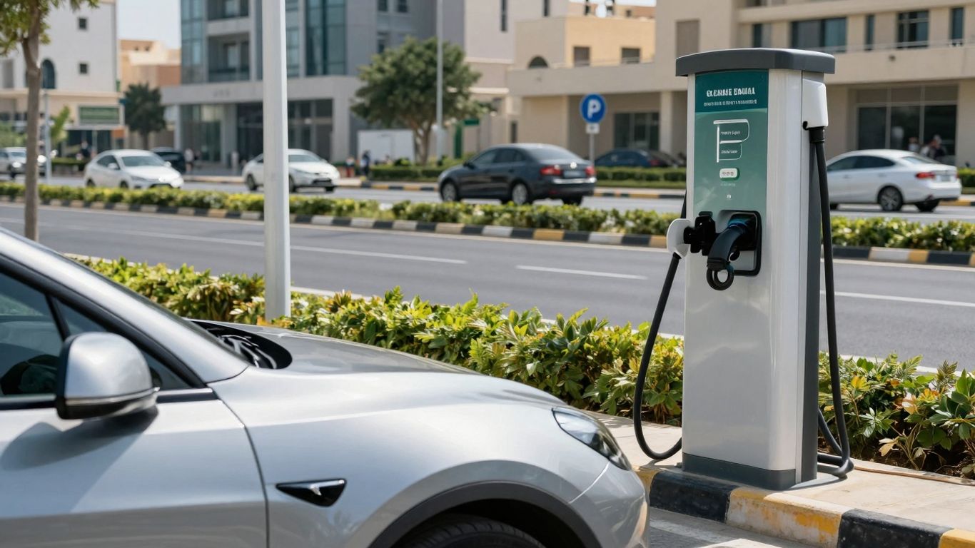 Véhicule électrique en charge devant une collectivité.