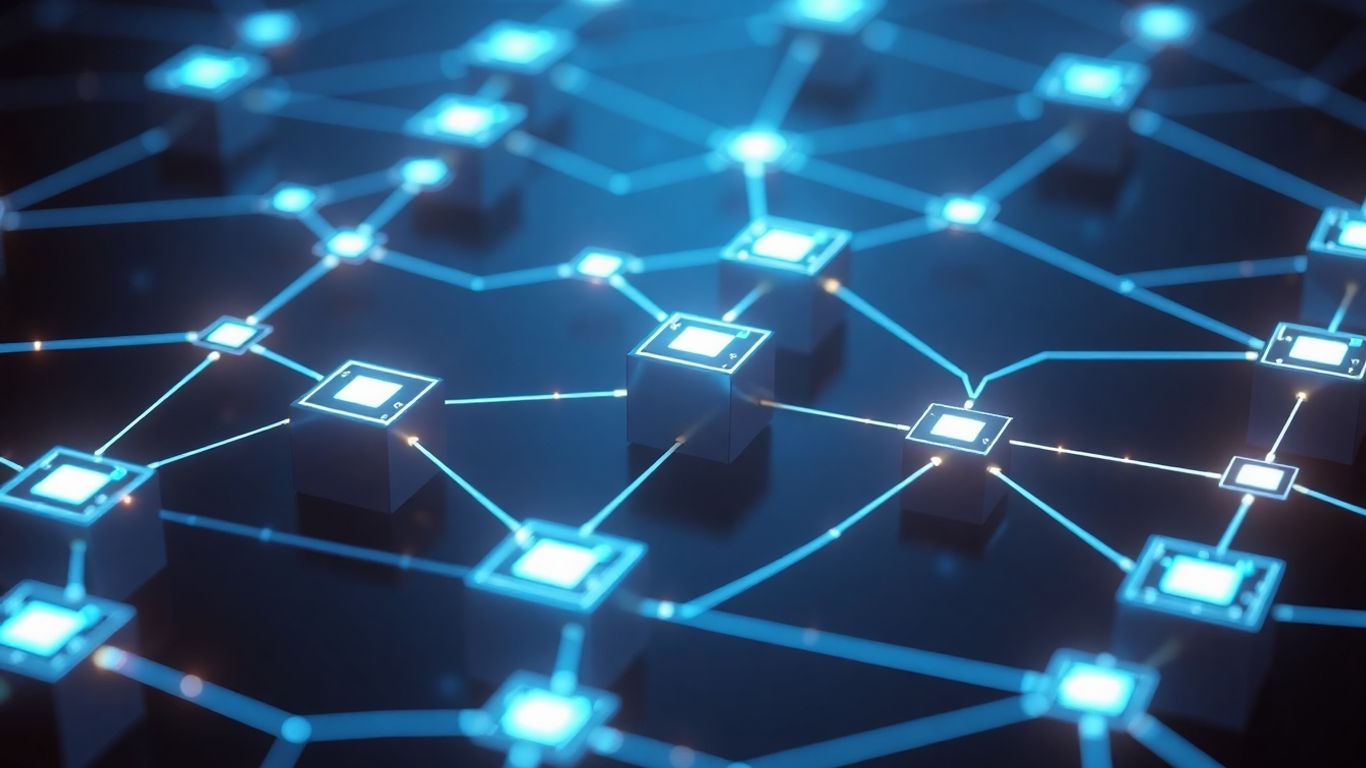 Interconnected digital blocks forming a secure pathway.