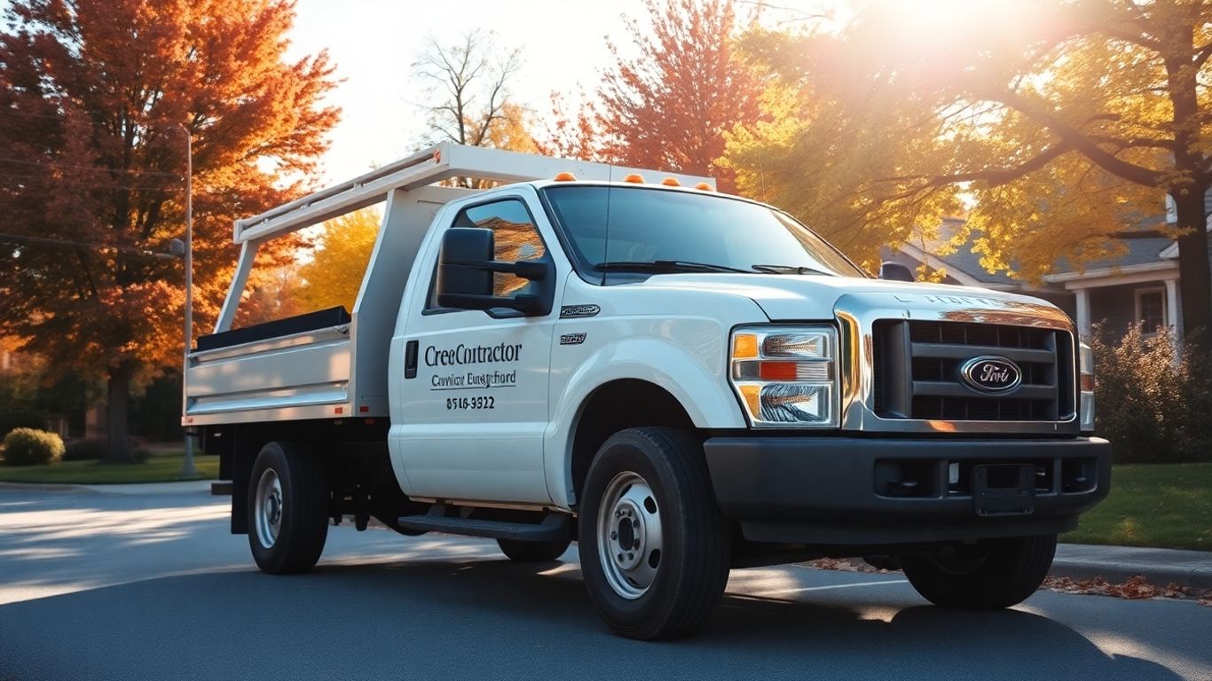 Contractor truck in fall setting