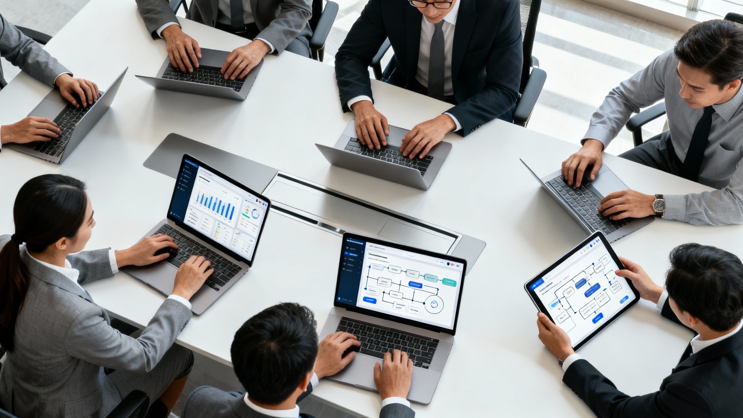 A group of professionals using digital tools for CRM automation