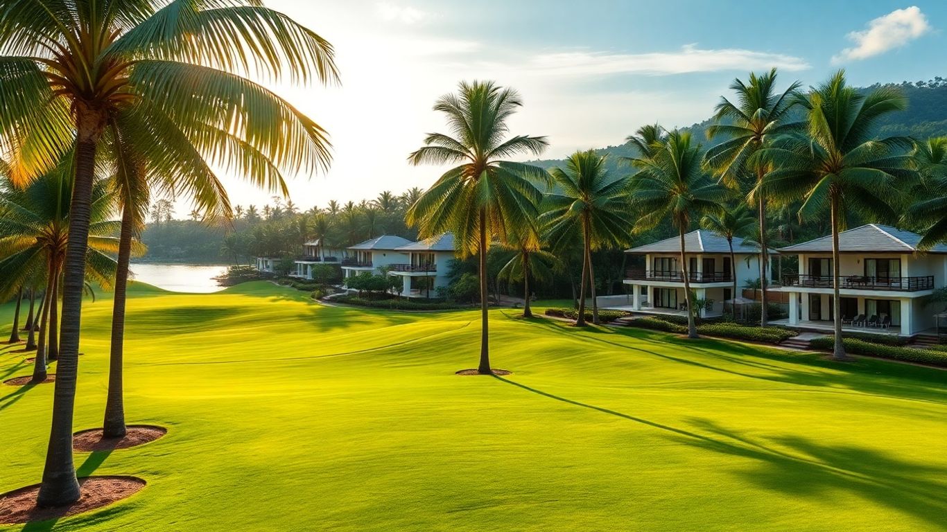 Luxury villas beside a tropical golf course in Phuket.