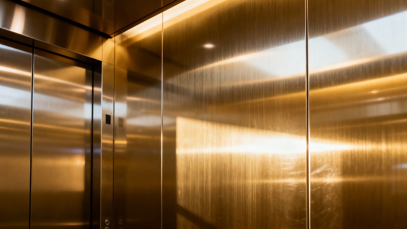 Lesklá nerezová kabína výťahu bez šmúh.