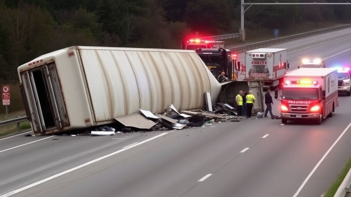 Camion accidenté sur l'autoroute, secours sur place.