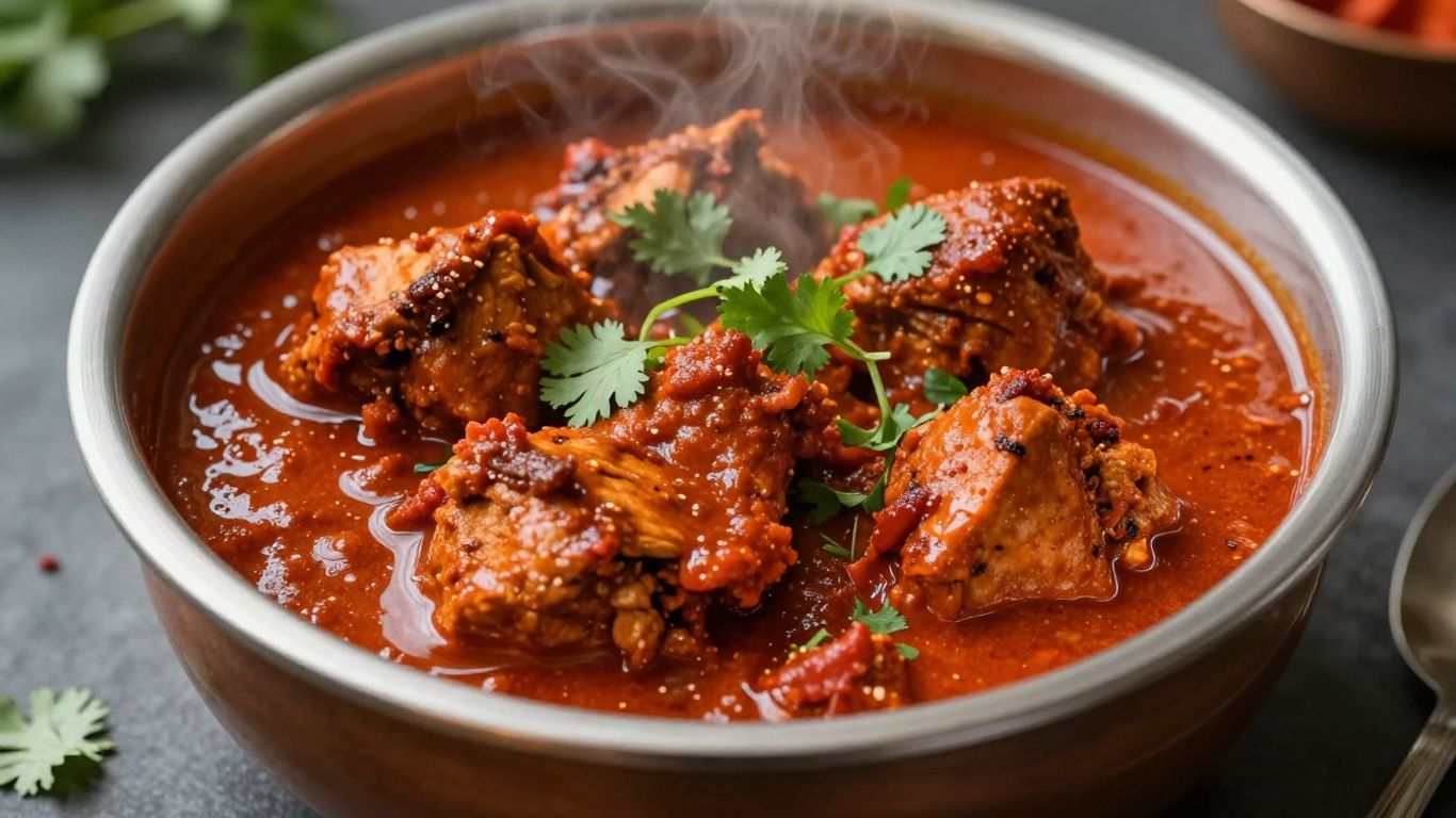 Spicy Indian chicken curry in a bowl with cilantro.