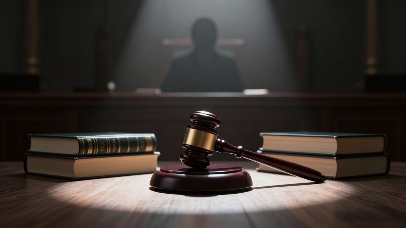 Gavel on law books, courtroom, ethical violation consequences.