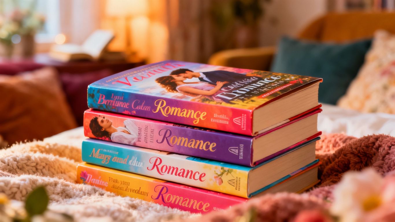 Stack of colorful romance novels for teenagers.