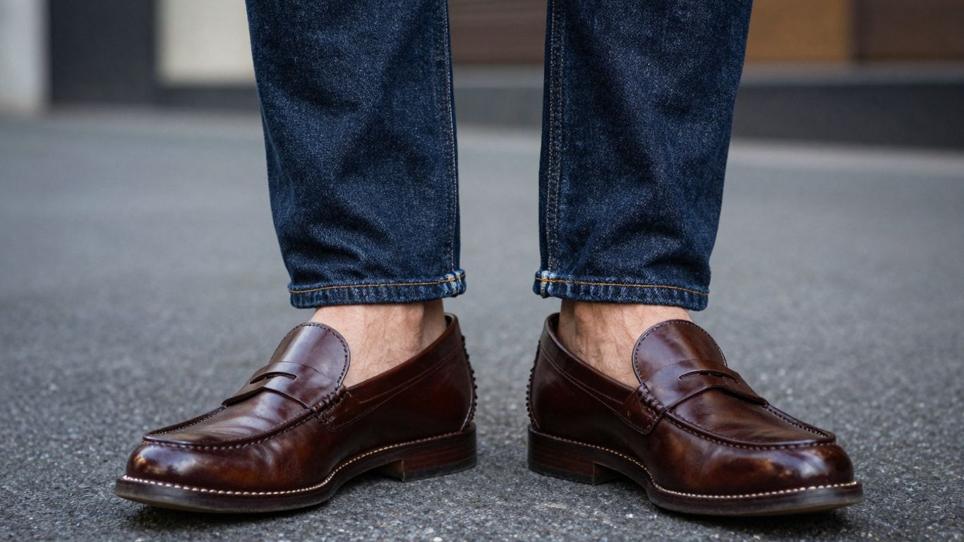 Man wearing penny loafers and jeans
