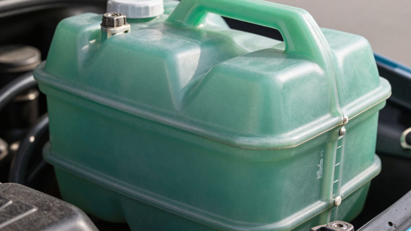Subaru coolant reservoir with green fluid.