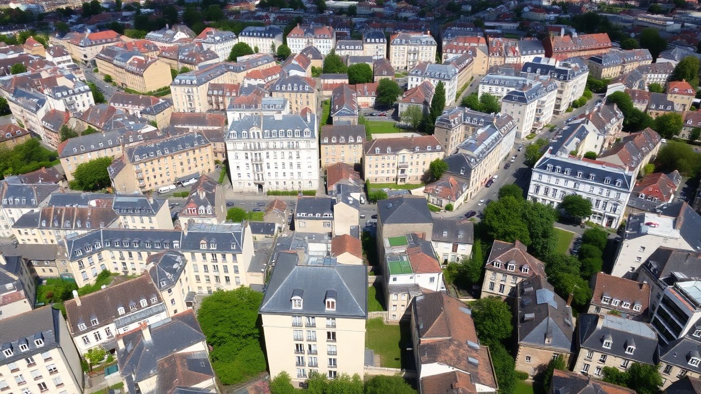 Vue aérienne des quartiers urbains et suburbains français.