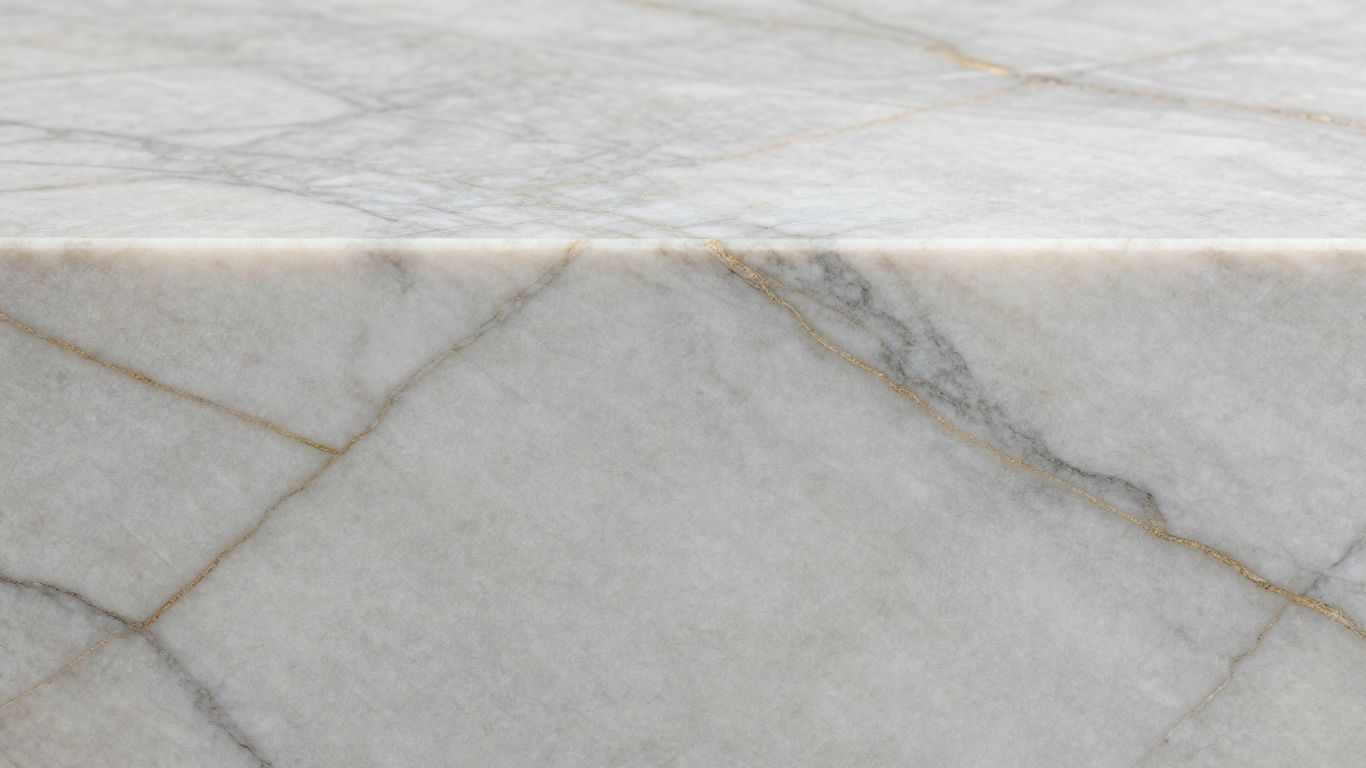 Polished white Thassos marble with subtle grey veining.