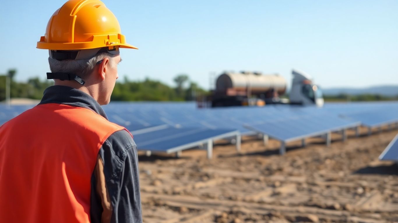 Préparation d'un site pour une installation photovoltaïque.