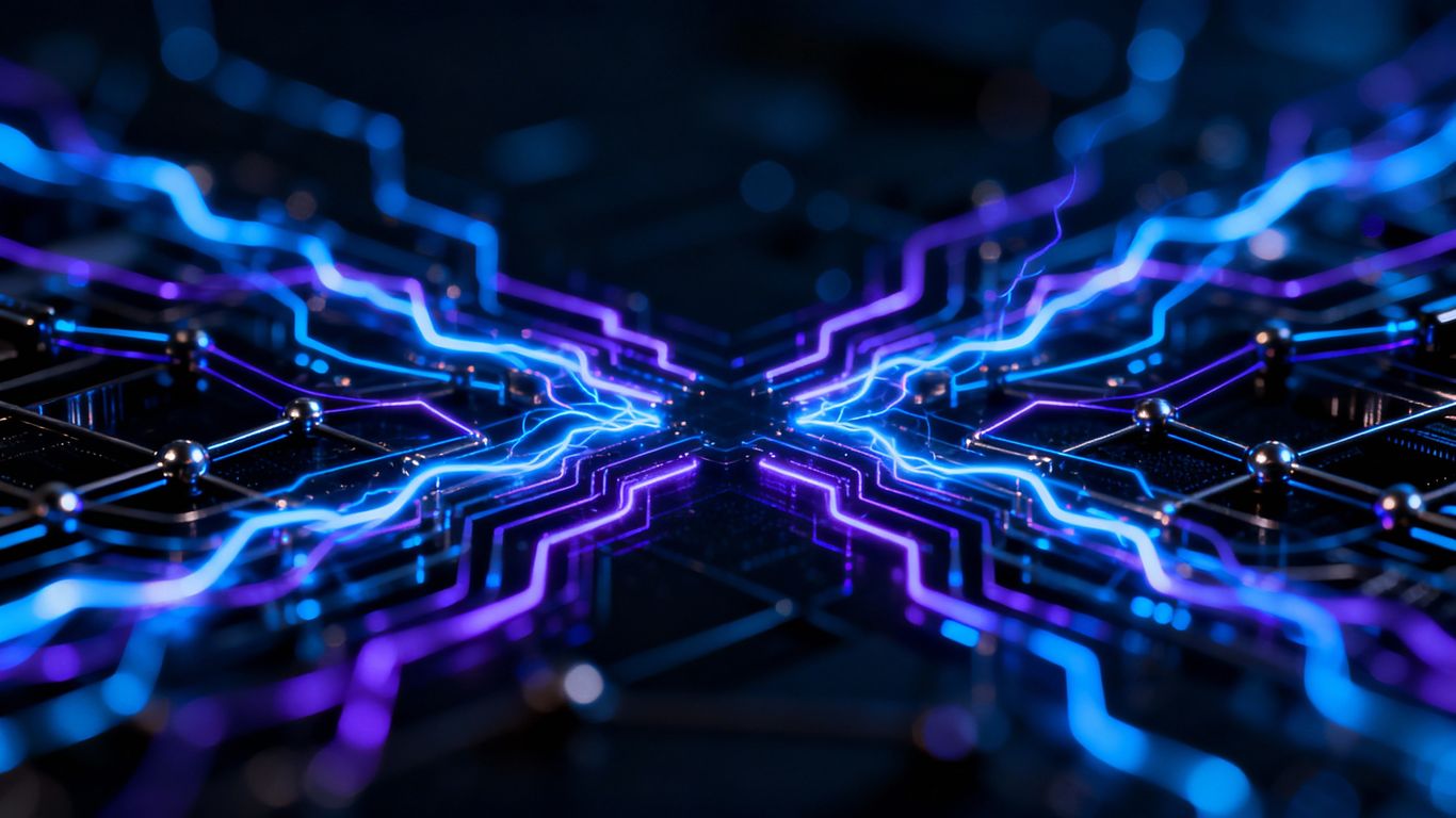 Digital network connections with light trails.