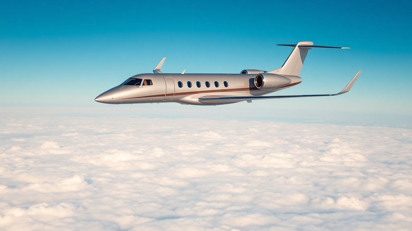 Private jet flying through clouds.