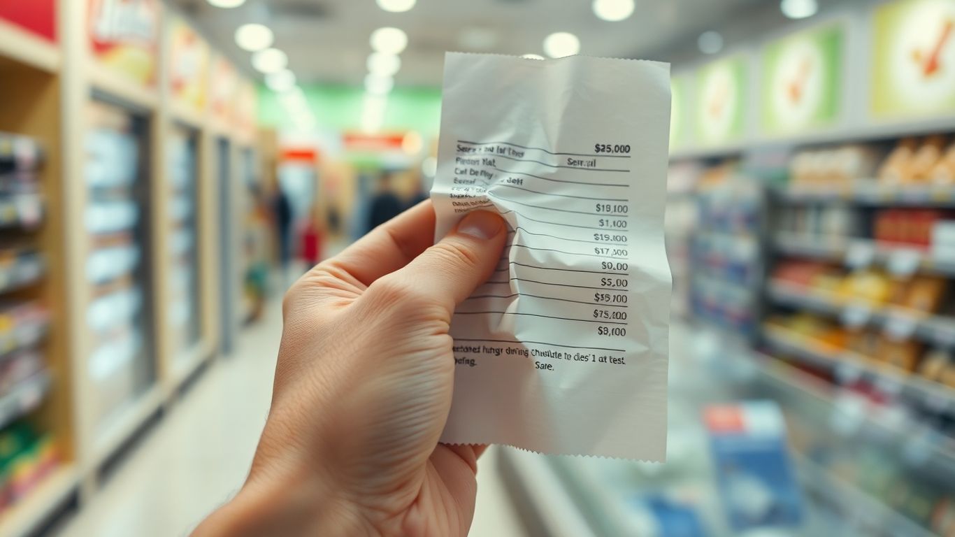 Hand holding a crumpled store receipt