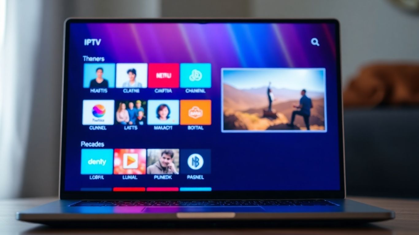 Laptop displaying IPTV channels.