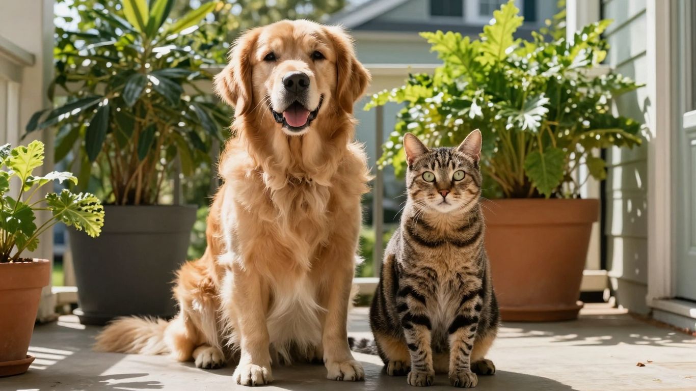 Happy dog and cat on a porch in Louisiana.