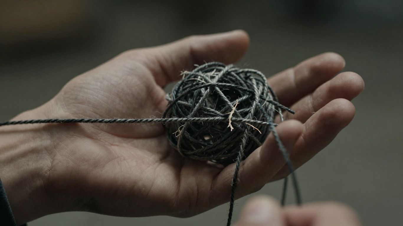 Main d'un homme tenant des liens brisés