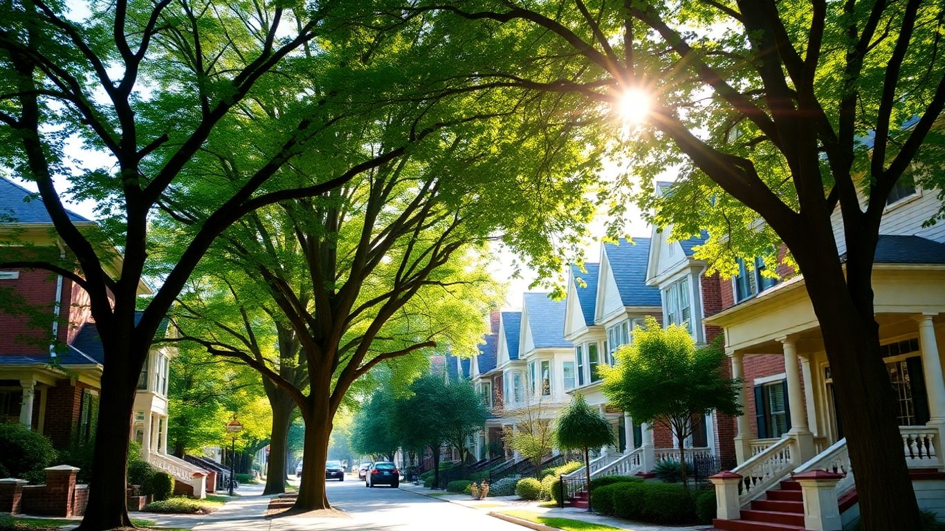 Ansley Park homes with trees and sunlight.