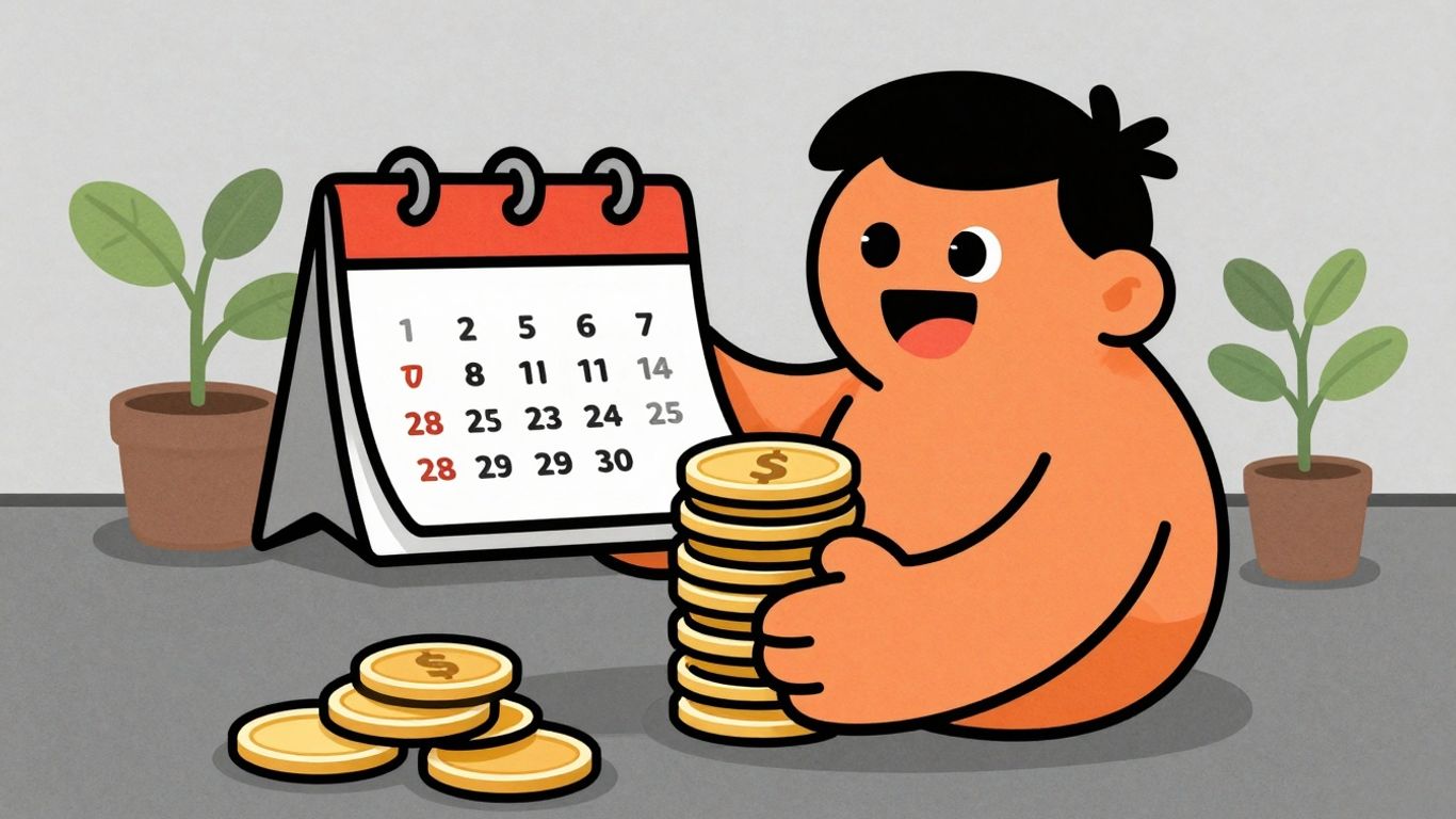 Cartoon character with coins and a growing plant.