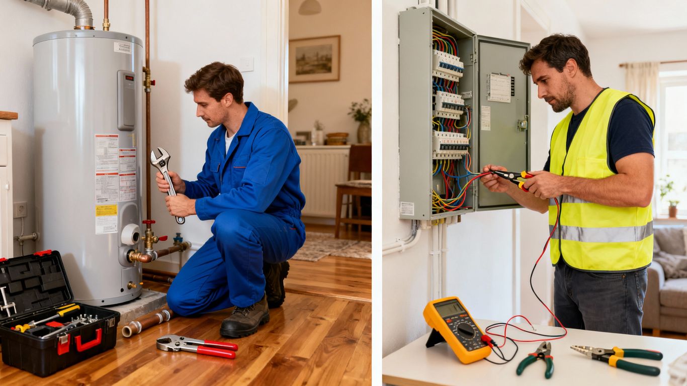 Plumber and electrician performing home upgrades.