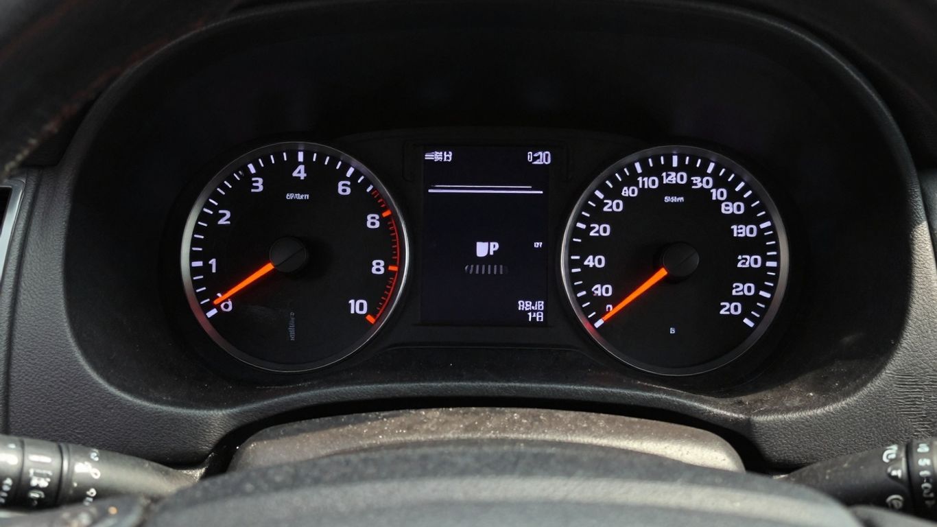 Nissan car dashboard with fuel gauge and speedometer.