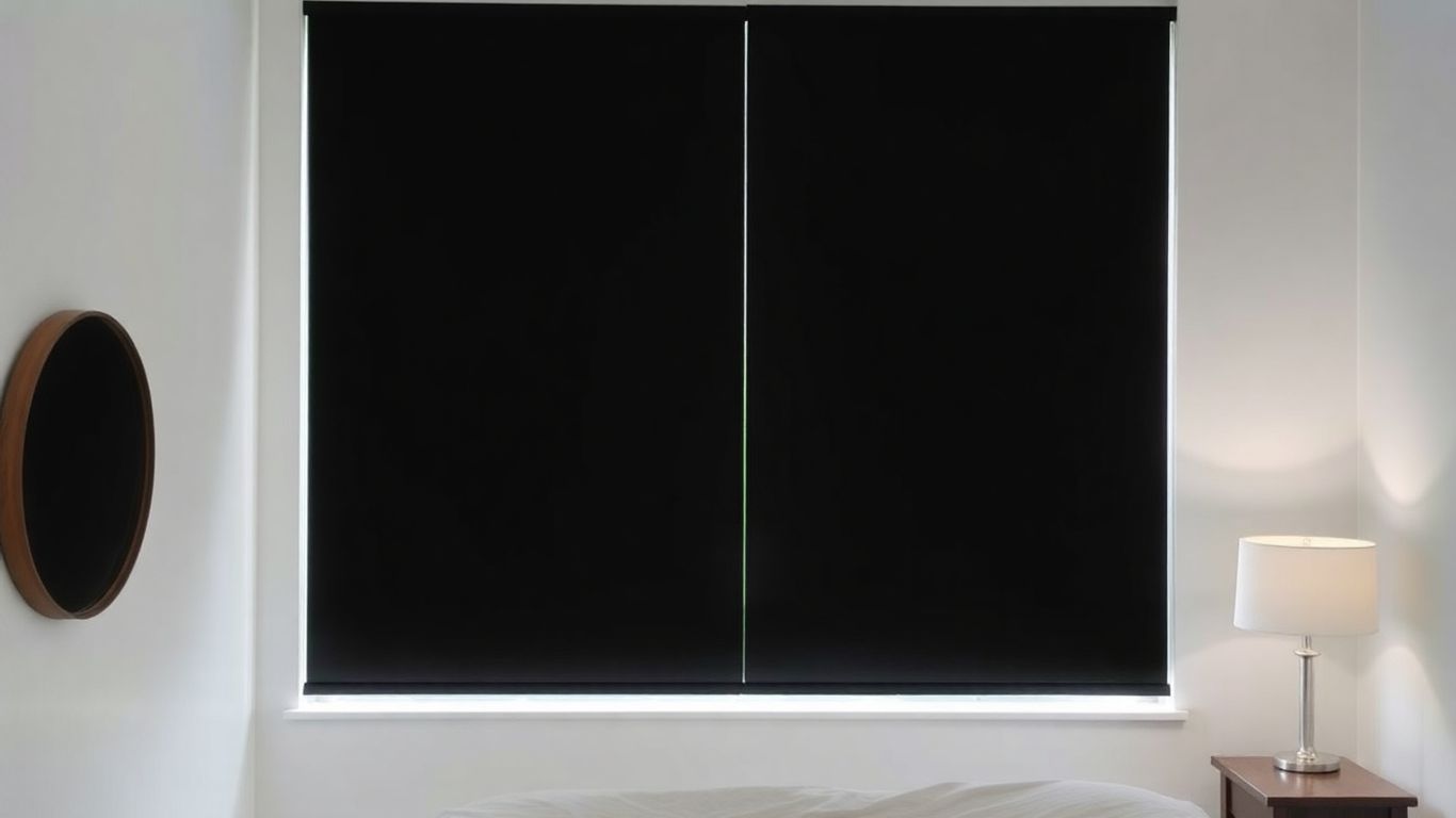 Bedroom with custom blackout window shades