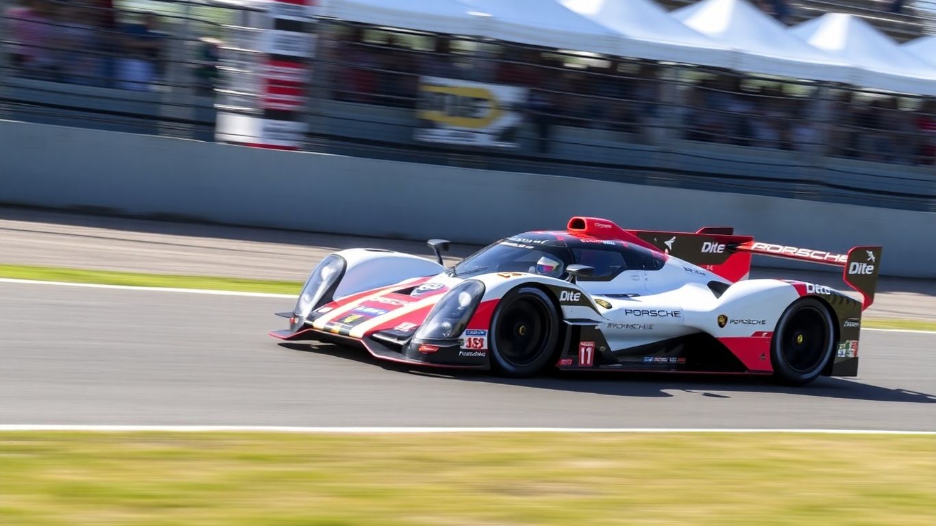 Porsche electric race car on track
