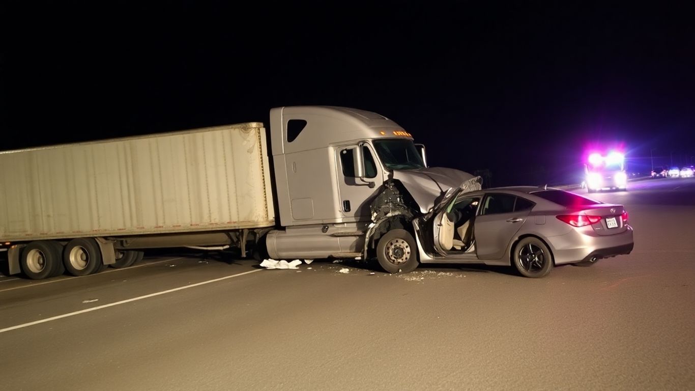 Damaged truck and car after a collision.
