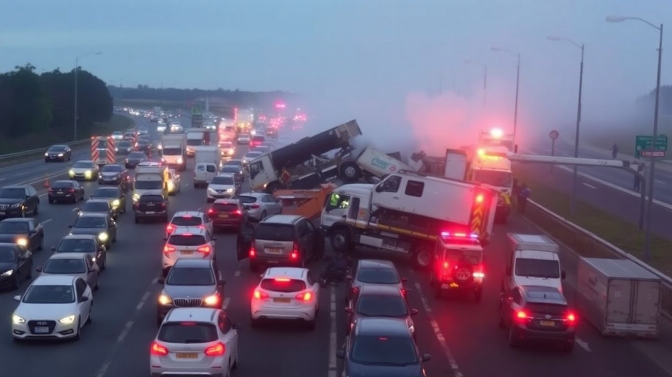 Gros carambolage sur l'autoroute A13 avec de nombreux véhicules.