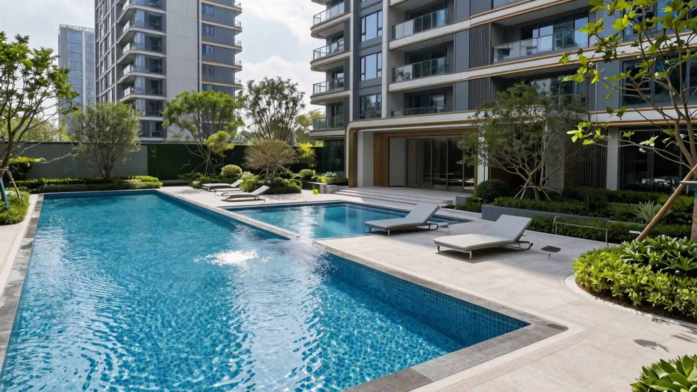 Runwal Group Luxury Residential Complex With Pools And Greenery.